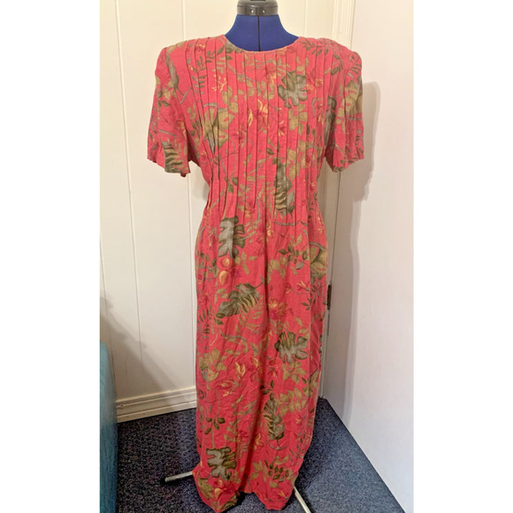 Lisa II Dresses & Skirts - Vintage Lisa II Linen Maxi Dress 18W Pink FLoral Cottagecore Prairie 80's